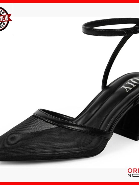 Shoes - Ankle Strap Pointed Toe Pumps Chunky Low Heels Wedding Work Dressy Shoes